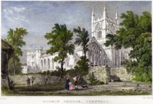 Engraving St Petrocs Church Bodmin circa 1830