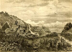 Mullion Cove, Cornwall, antique engraving, 1880s
