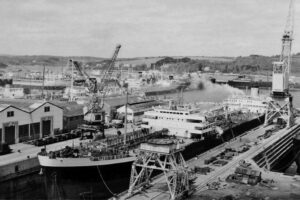 Falmouth Docs 1960 view across docks to Carrick Roads