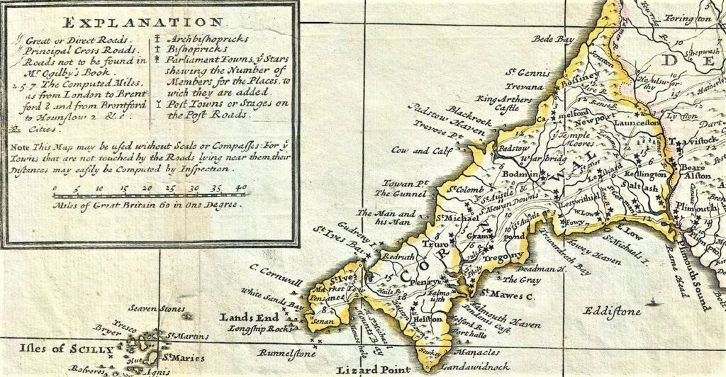 Herman Moll Map Cornwall Extracted 1724