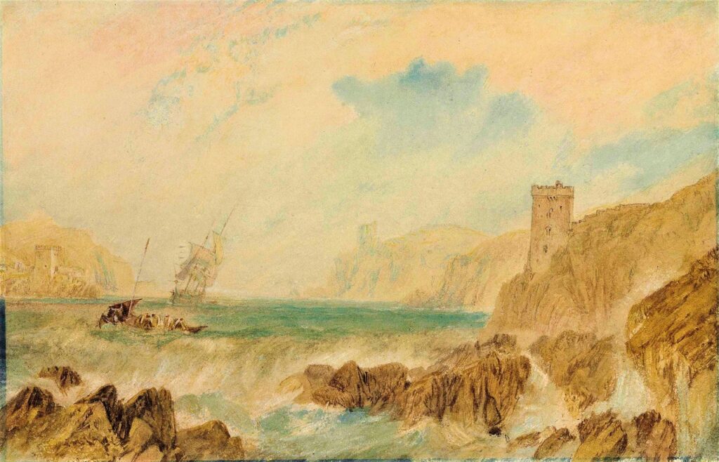 J M W Turner - The Entrance to Fowey Harbour c1820 showing block houses