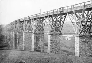 The Brunel stone and timber Moresk Viaduct also known as the Truro viaduct. It was replaced by a second stone viaduct built alongside which opened on the 14th February 1904