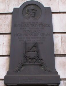 Richard Trevithick Plaque at Gower Street WC1 - Erected by Trevithick Centenary Memorial Committee. 1934