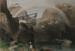 Tintagel Castle - original hand coloured line engraving