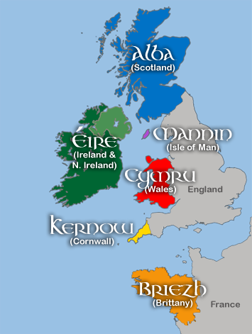 Map of the Celtic nations having their own languages