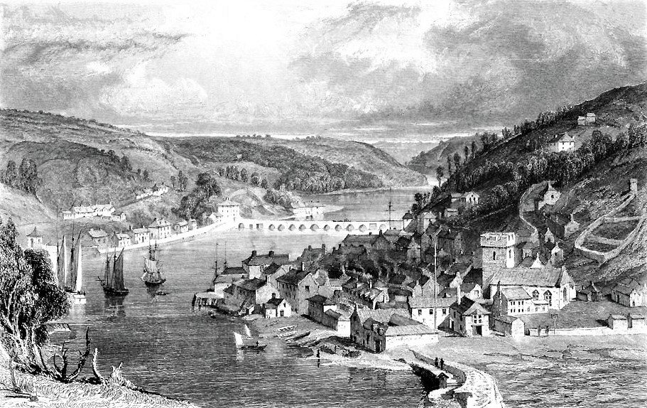 East & West Looe circa 1825 showing the 14 arched bridge