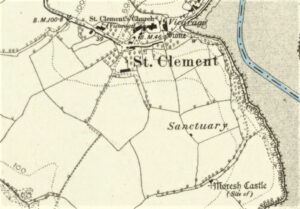 St Clement map 1888 showing site of castle