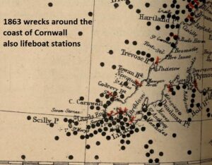 Cornish coast wreck map October 1863