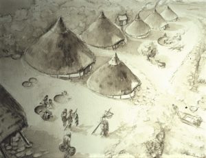 Bronze-Iron Age settlement depiction at Trethellan, Newquay