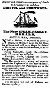 Herald Steam-Packet advert 1830's
