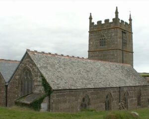 Zennor Church tower - M A Courtney says it was lit up at Christmas 1883