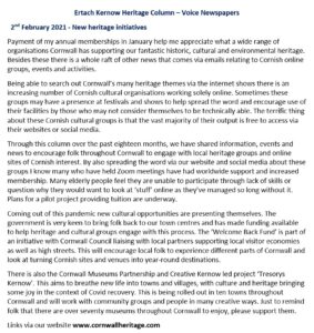 Ertach Kernow Heritage Column - 26 January 2022 - Heritage in the news