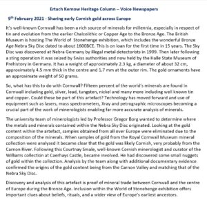 Ertach Kernow Heritage Column - 9th February 2022 - Early Cornish mineral riches