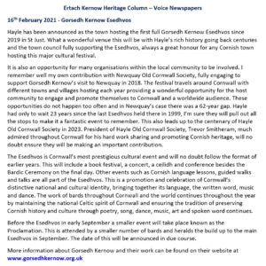 Ertach Kernow Heritage Column - 16th February 2022 - Gorsedh Kernow Esedhvos