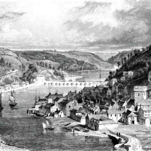 East & West Looe circa 1825 showing medieval 14 arched bridge