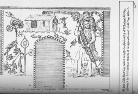 Dr William Borlase drawing of the fresco in Ludgvan Church 1740