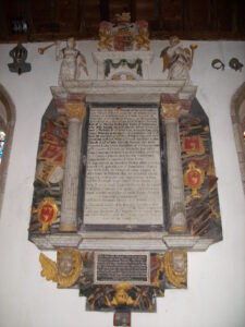 Mural monument to Sir Bevil Grenville in Kilkhampton parish church, Cornwall. Erected in 1714 by his grandson George