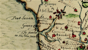 Extract from John Norden's map showing Helston & Loe Pool c1597