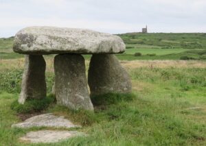 Lanyon Quoit with Ding Dong in the distance