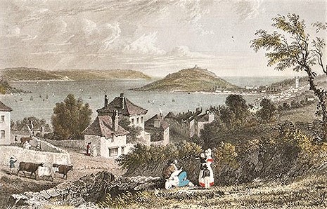 Falmouth Harbour engraving (hand coloured) published in 1831
