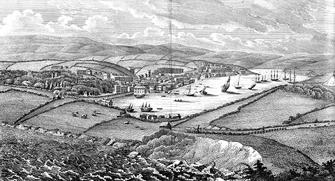 View Falmouth from Pendennis Castle engraving 1816