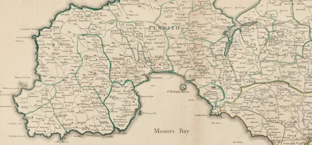 Penwith - Thomas Martyns Map 1748