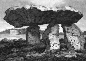 Pendarvis Quoit with Pendarvis House in the background an 1808 engraving