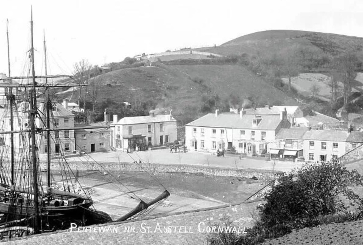 Pentewan harbour and village in late 1800s