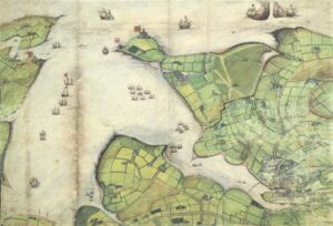 Falmouth Haven 16th century showing St Mawes & Pendennis Castles guarding the entrance