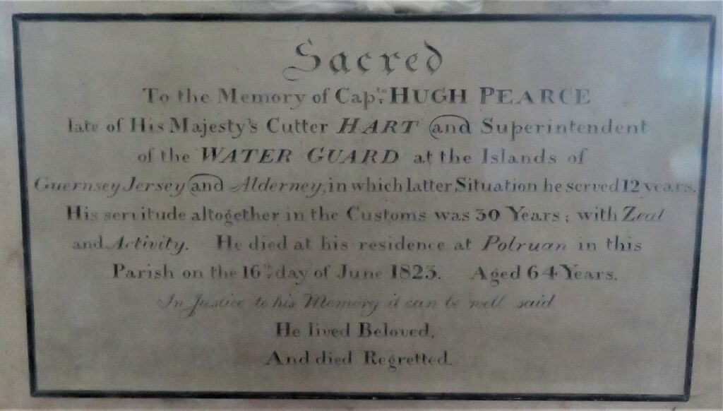 Captain Hugh Pearce memorial at St Wyllow Church