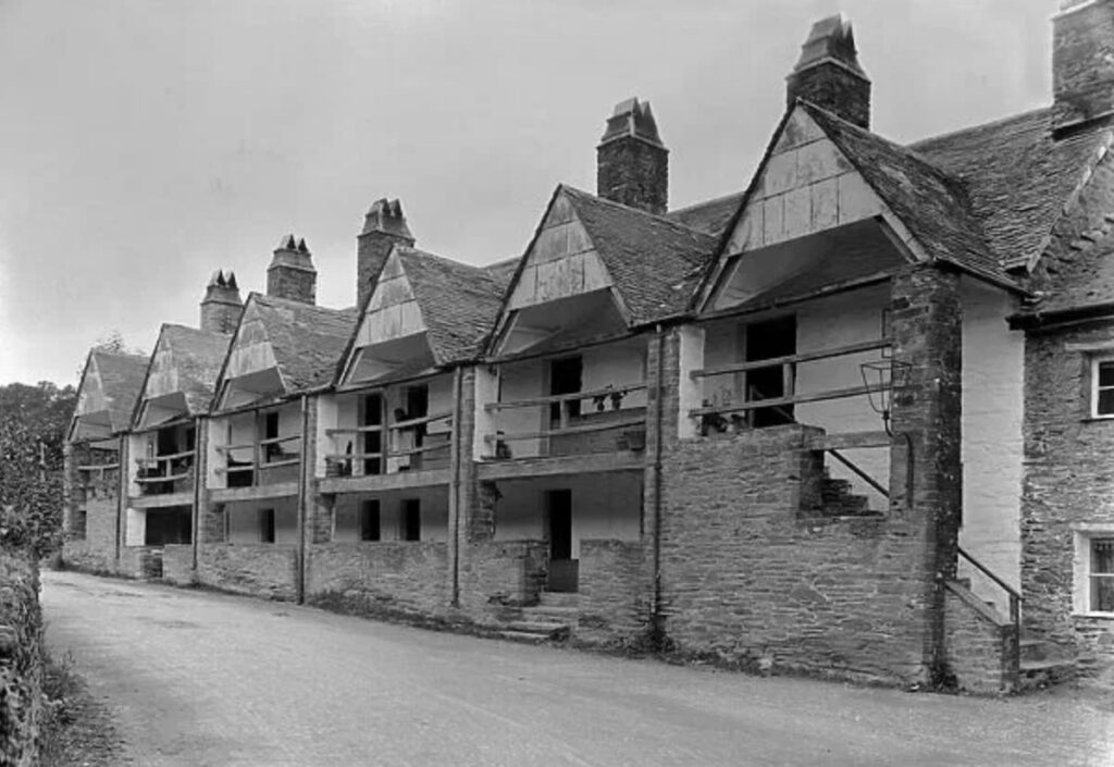 Sir William Moyles 16th century almshouses in 1951 (Royal Cornwall Museum)