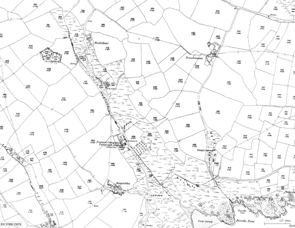 Porthcurno area Map c1875 Kowethas Ertach Kernow