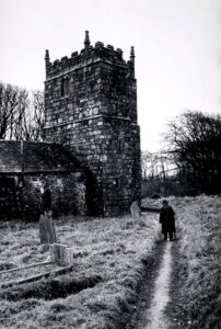 Rev Densham walking towards Warleggan Church