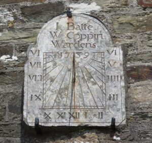 Sundial over porch at St Meubred Church