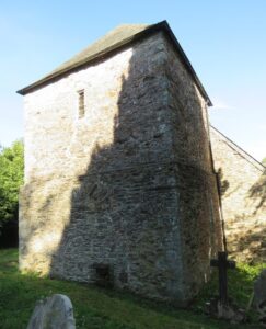 The 12th century church tower at St John's Church near Torpoint
