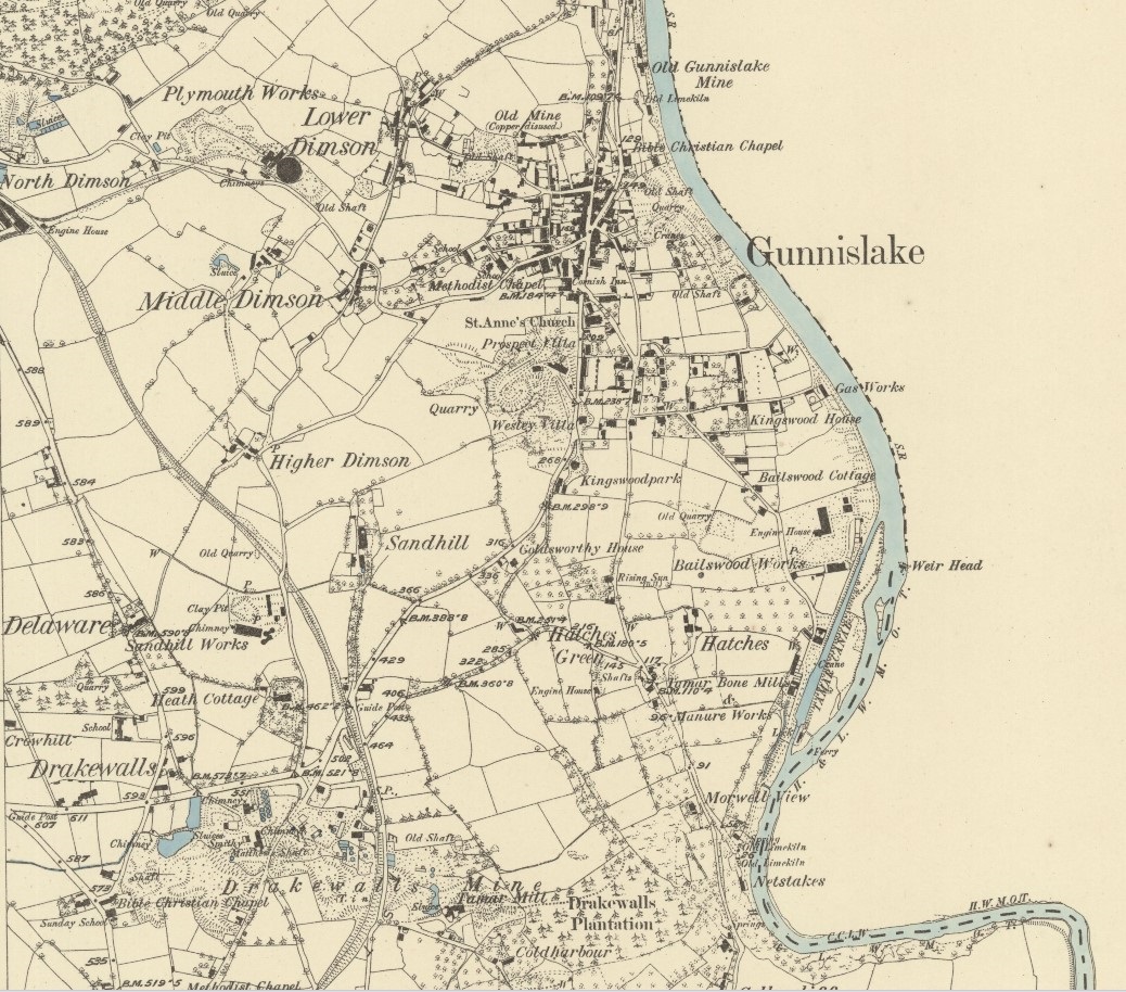 Gunnislake - Ordnance Survey 1881 showing the canal
