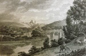 Bridge by which Celia left Cornwall with Distant View of Launceston 1795