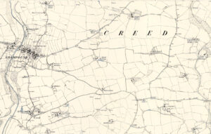 Grampound with Creed Ordnance Survey 1880 showing mills and historic sites