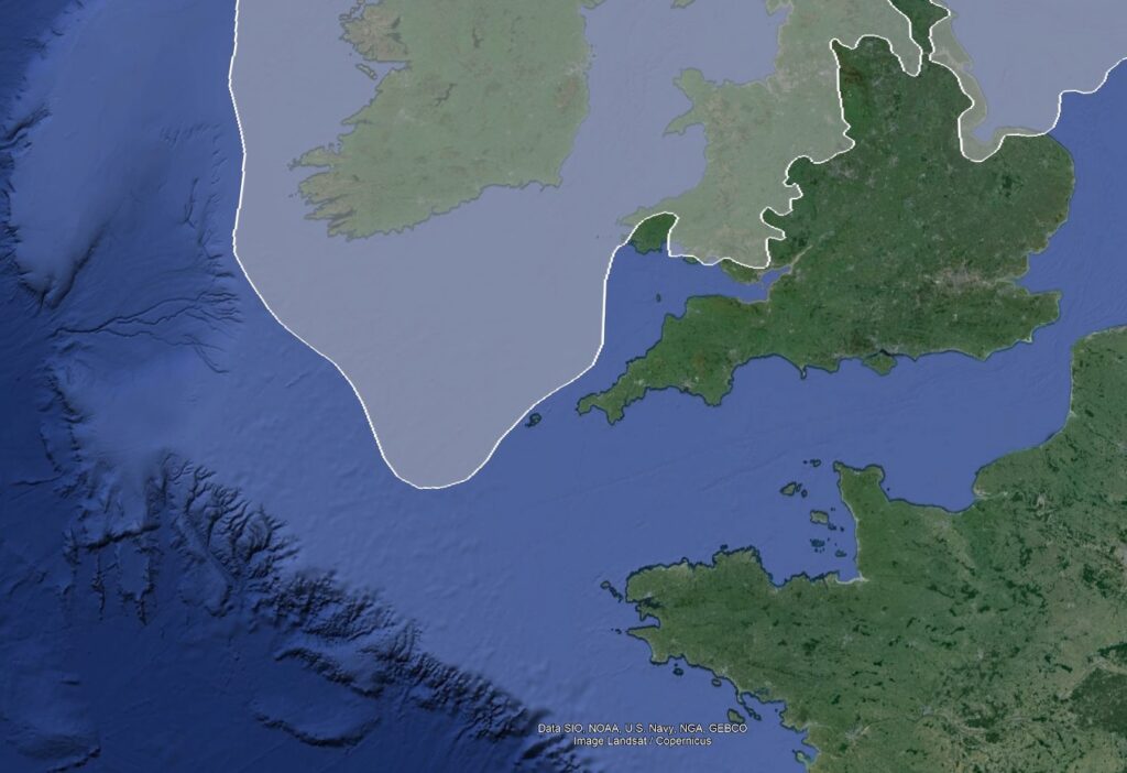 Ice Sheet 27,000 years Ago Cornwall & Southern England