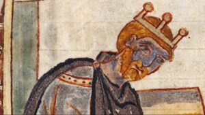 King Æthelstan ( 894 to 939) Illustration in a manuscript of Bede’s Life of Saint Cuthbert
