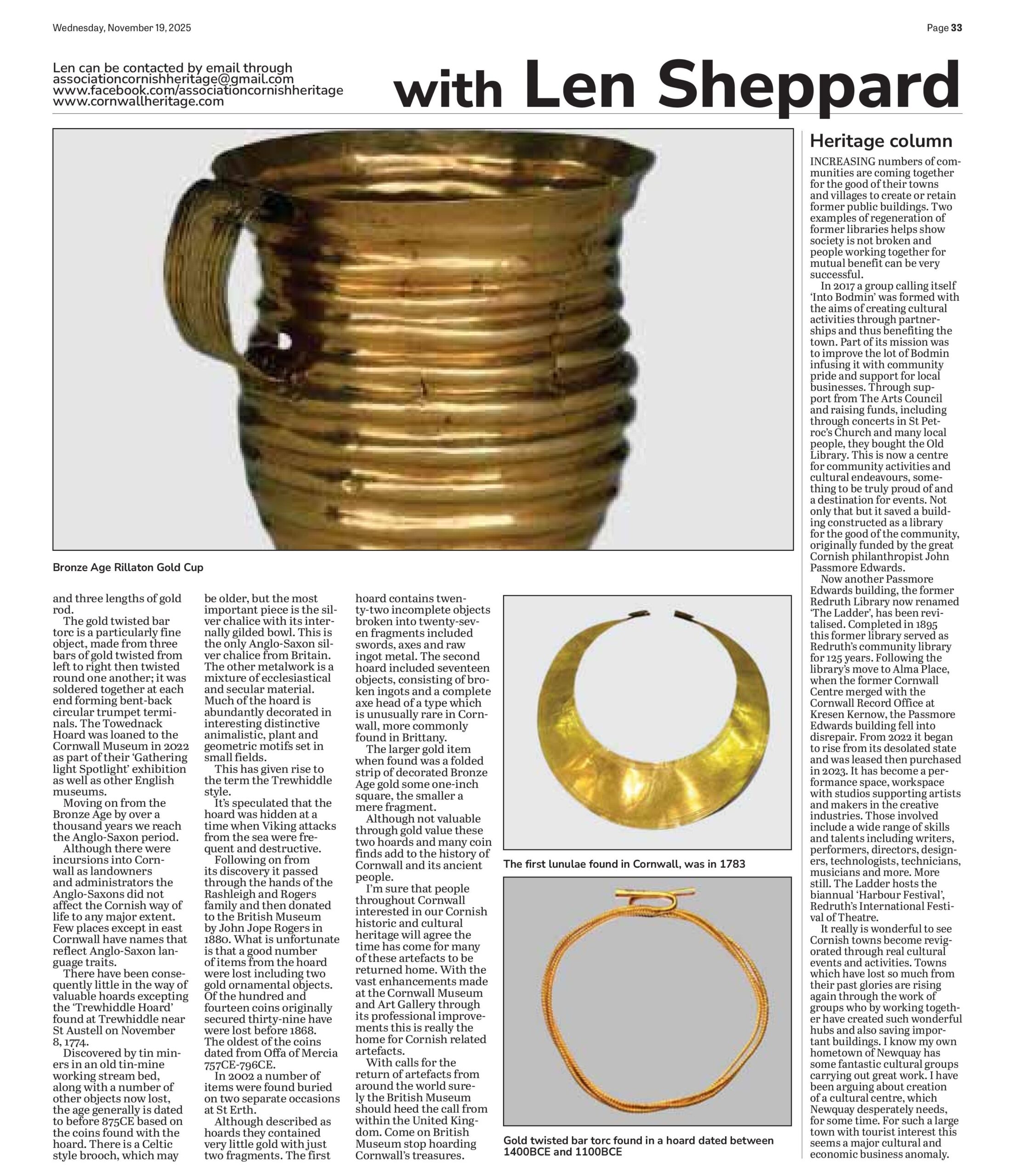 Cornish golden hoards and treasure troves