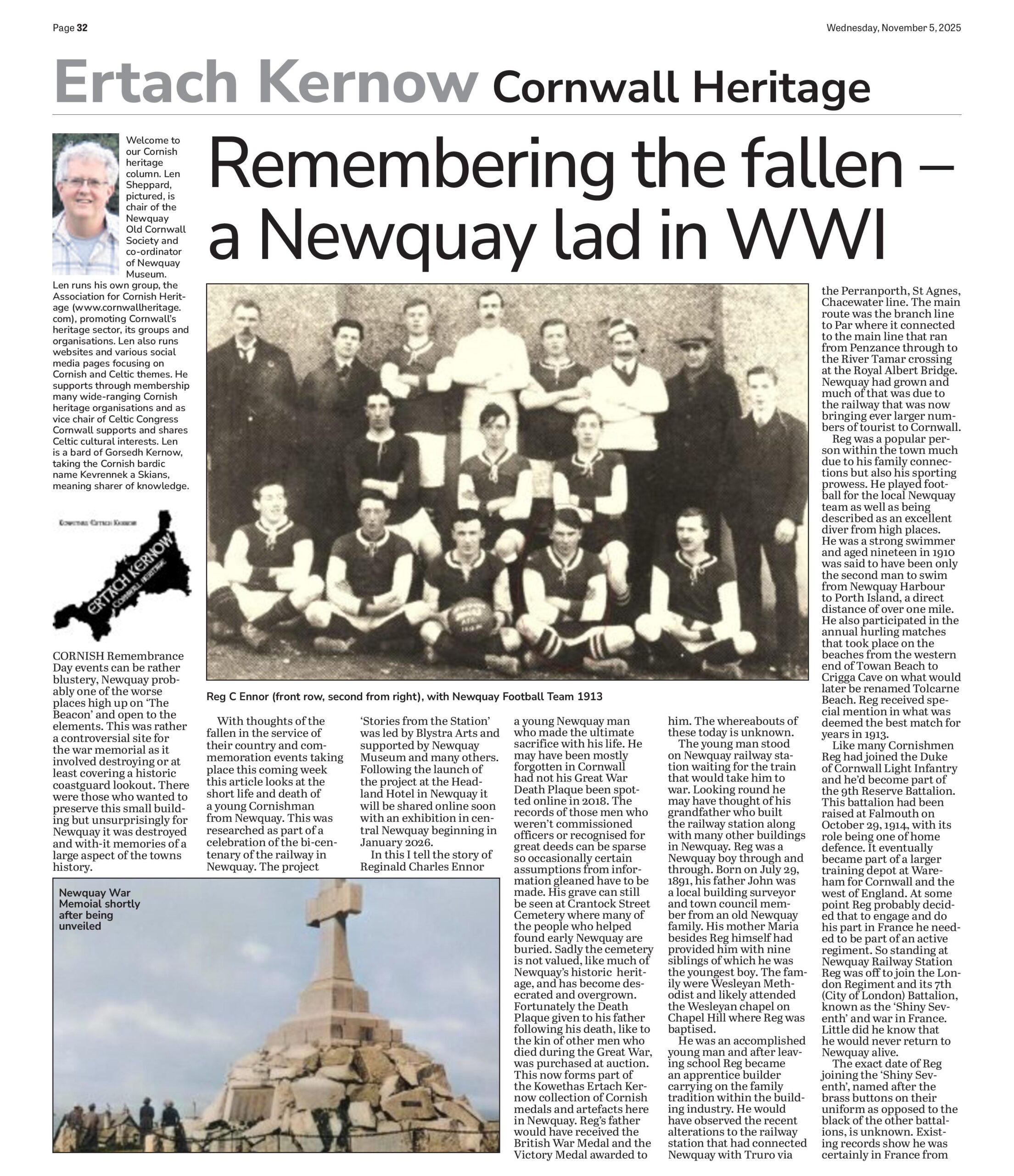 Remembering the fallen a Newquay lad in WWI Remembering the fallen a Newquay lad in WWI