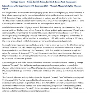 Ertach Kernow Heritage Column 10th December 2025 – Wassail, Mousehole lights, Museum Expo’s