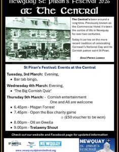 Newquay St Pirans Central Inn. Events