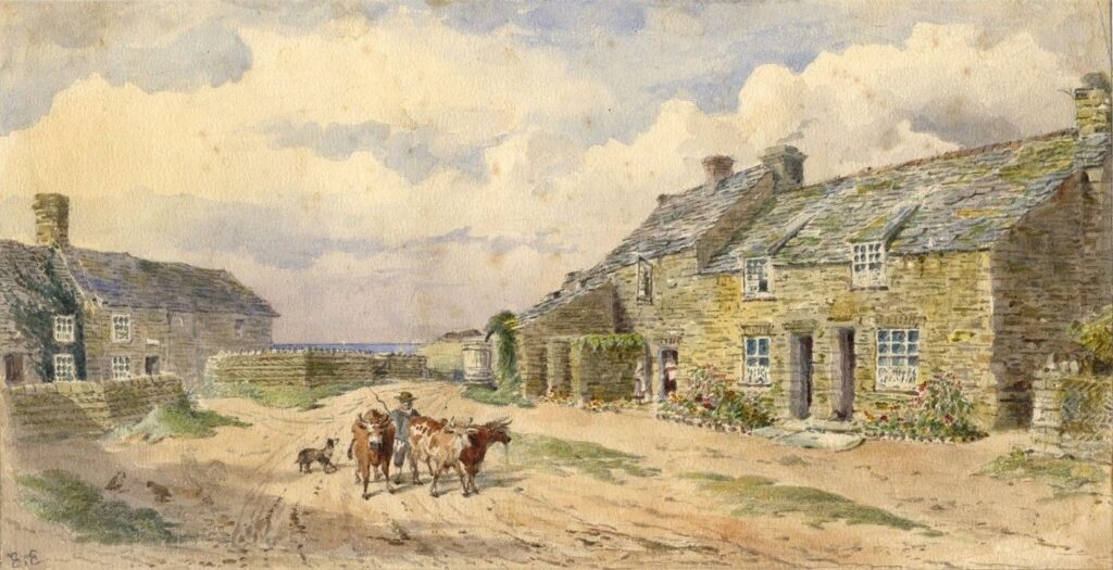 Late 19th-century watercolour painting, Ellis Tintagel Village, Cornwall.