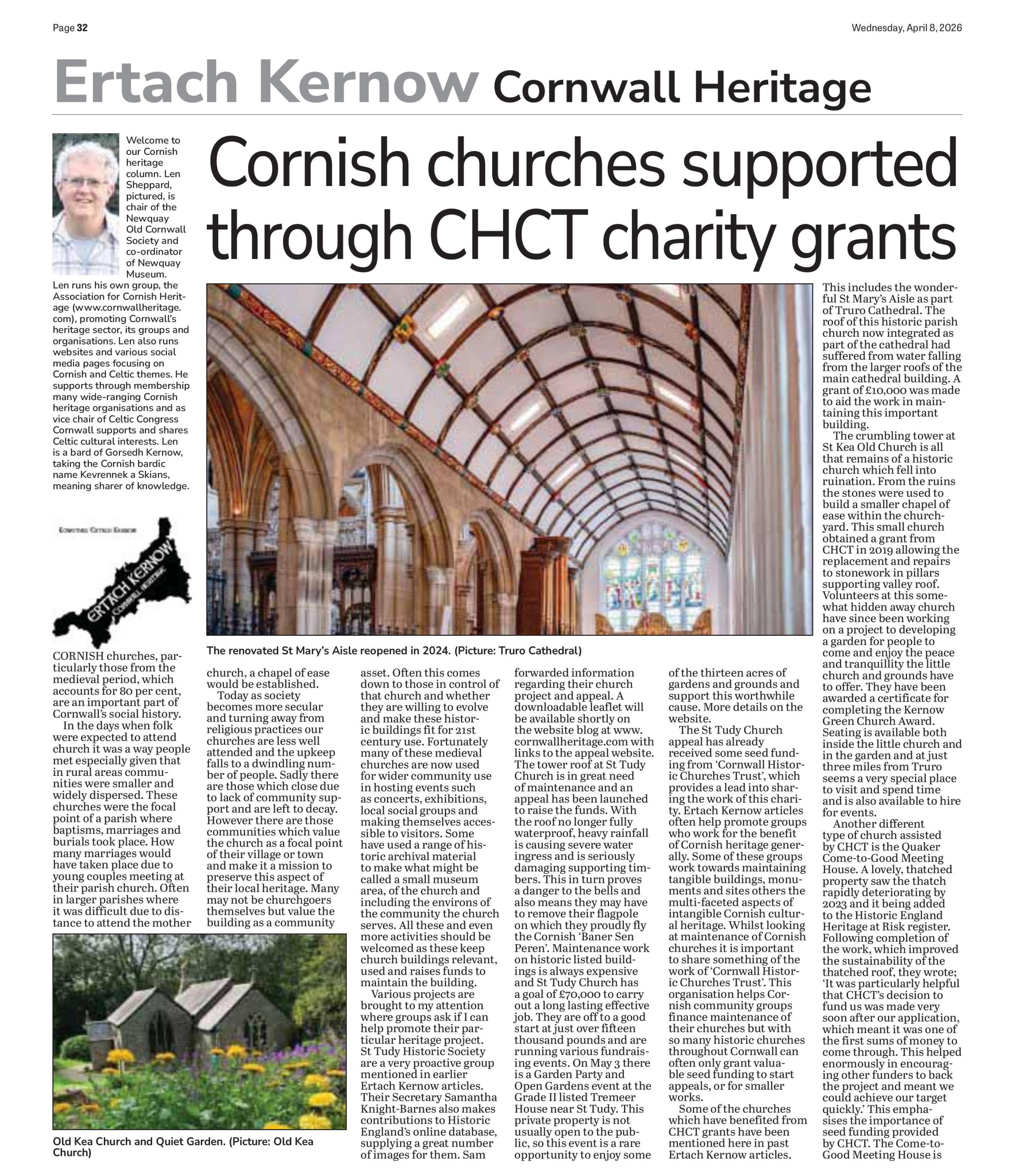 Cornish churches supported through CHCT charity grants