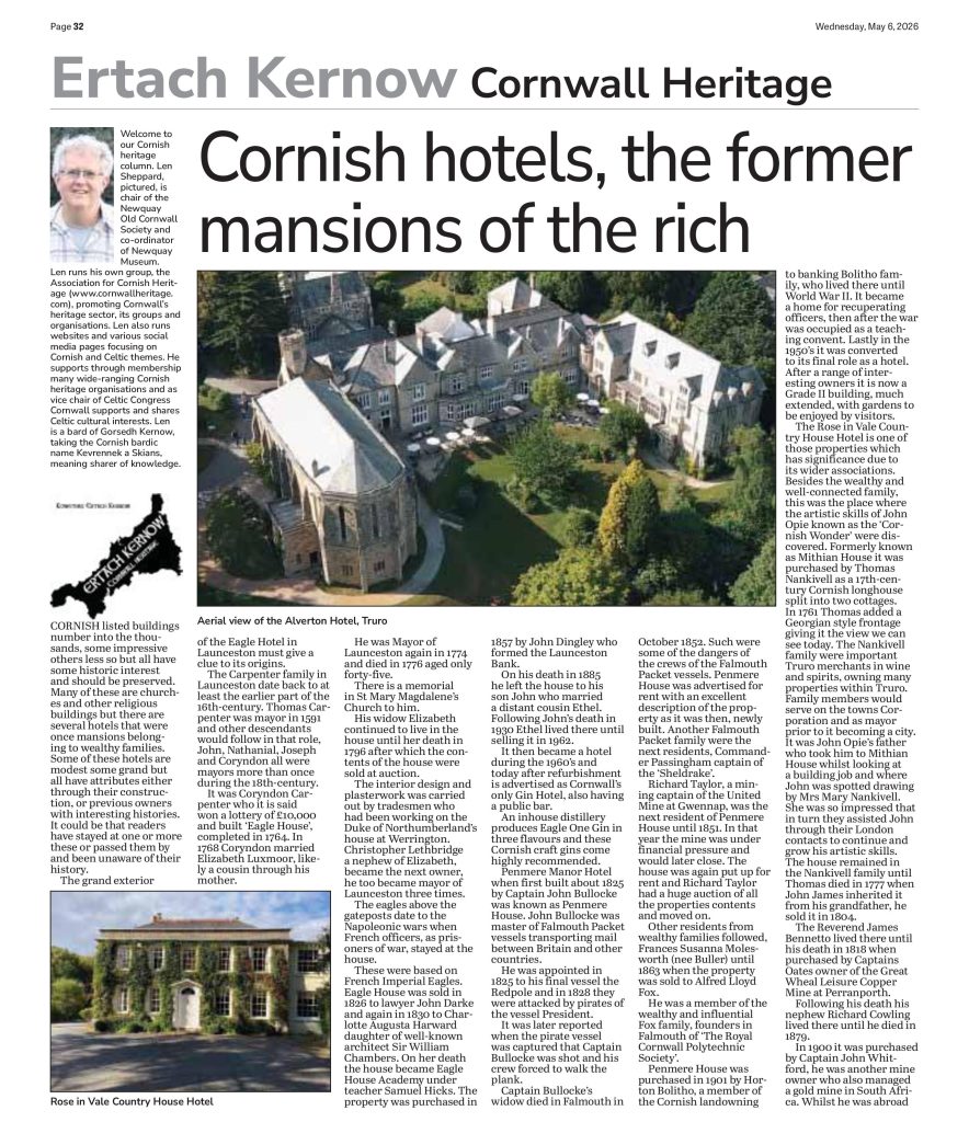 Cornish hotels, former mansions of the rich
