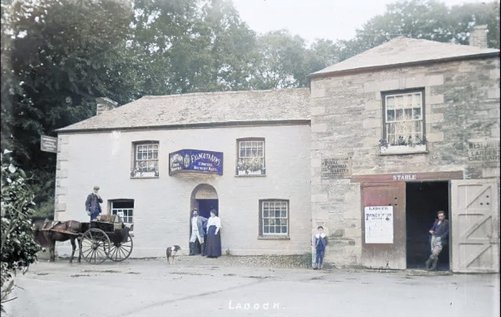 The Farmers Arms at Ladock c1900 (colourised)