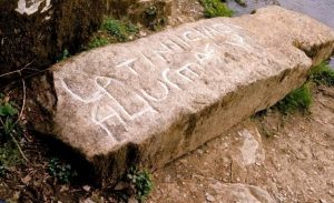 Worthyvale inscribed Ogham Stone also known as the King Arthur Stone at Slaughterbridge